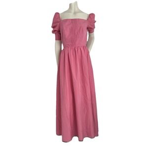 Vintage Maxi Dress Pink Puff Sleeves Cottagecore Regencycore Square Neck X-Small